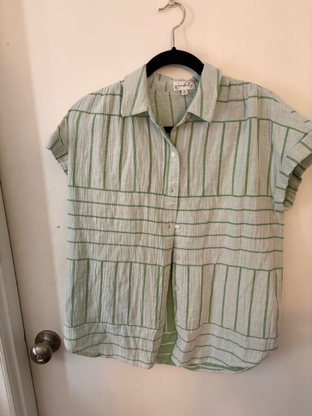 Wonderly Mint Green Striped Short-Sleeve Button-Down Shirt